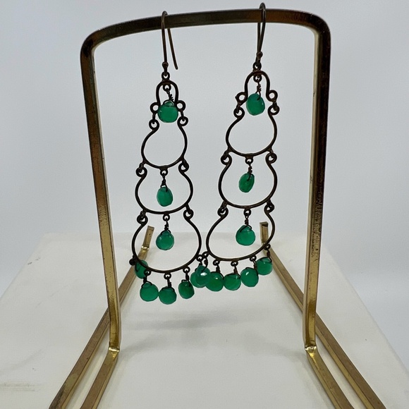 Vintage Artisan Dangle & Drop Green Onyx and Wire Earrings - Picture 12 of 15